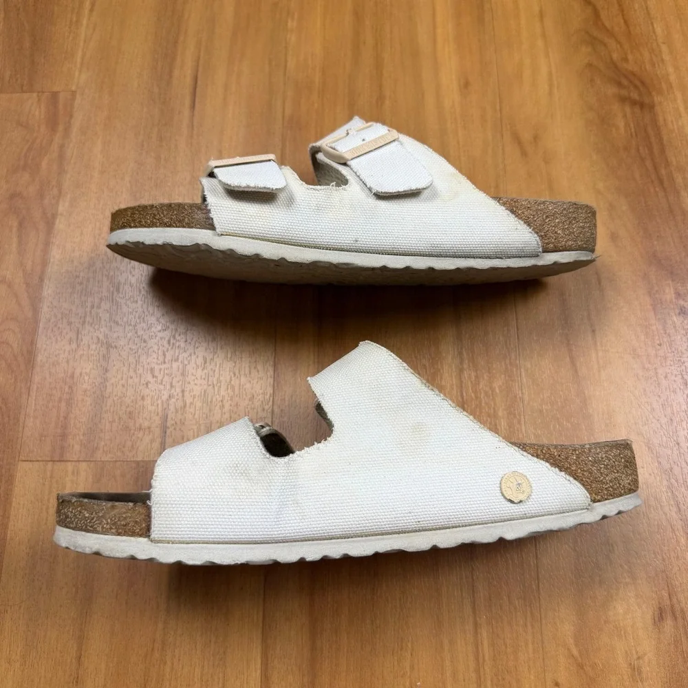 Birkenstock Arizona Canvas Sandals Cream Off White Mens 41 US 8-8.5 Slide Cork